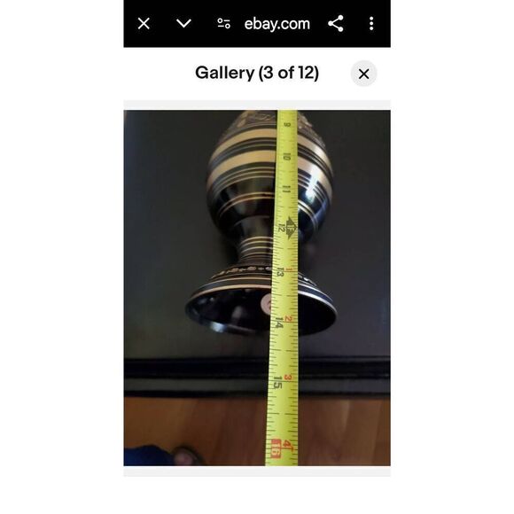 Vintage Brass Vase Damascene made in India Handcrafted Blue and Eteched Gold. Or - Picture 10 of 11